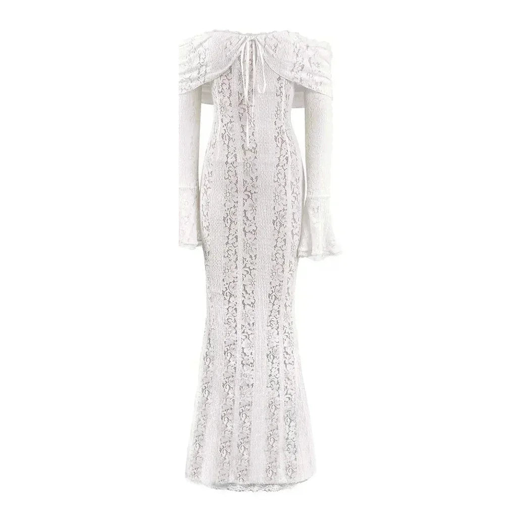 Sarisse Off Shoulder Lace Maxi Dress – Ivory or Black Summer Wedding Guest & Holiday Dress