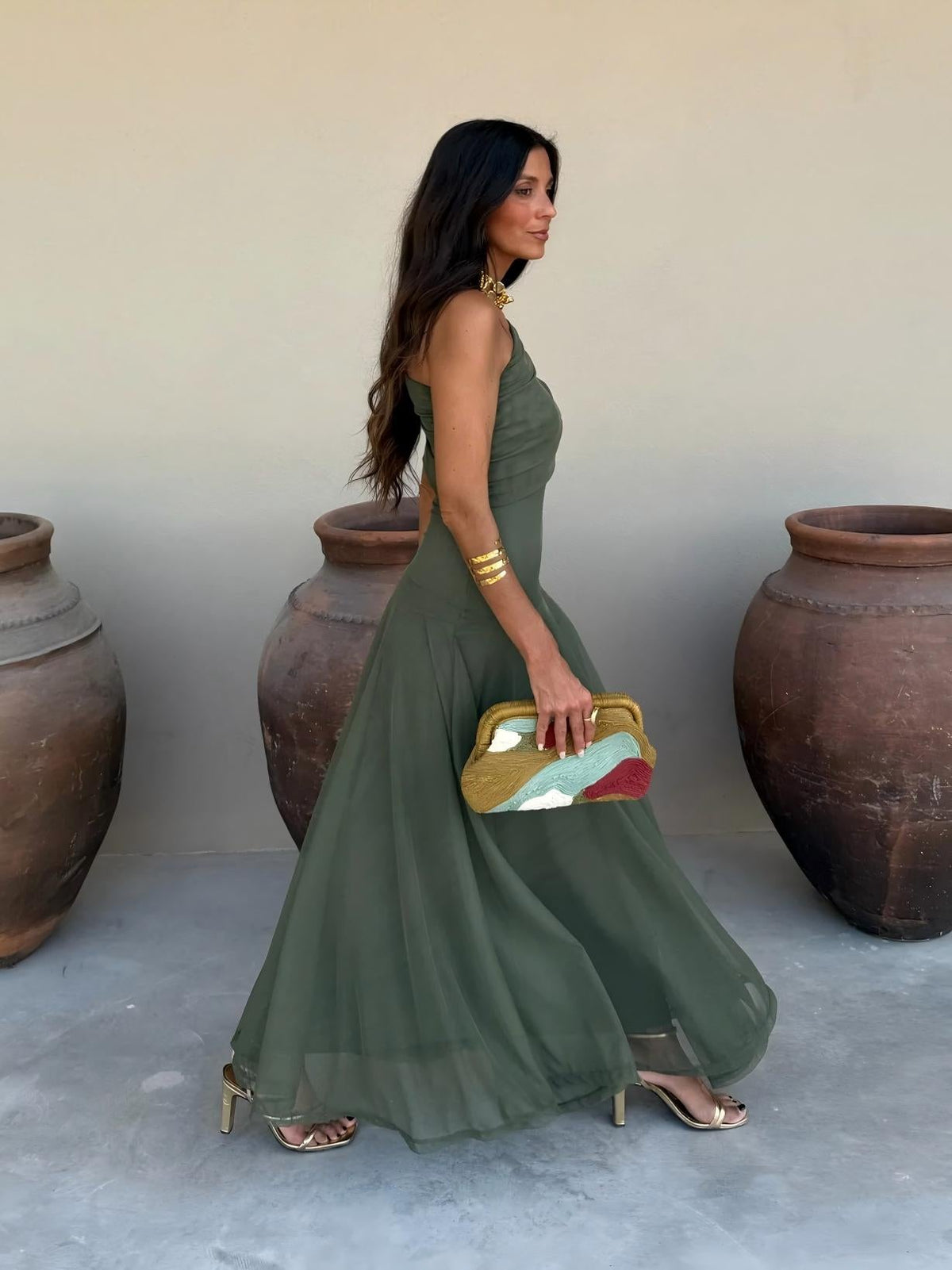 Toledo One Shoulder Mesh Maxi Dress