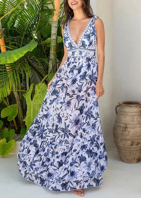 V Neck Lace Up Printed One Piece Swimsuit and Skirt02