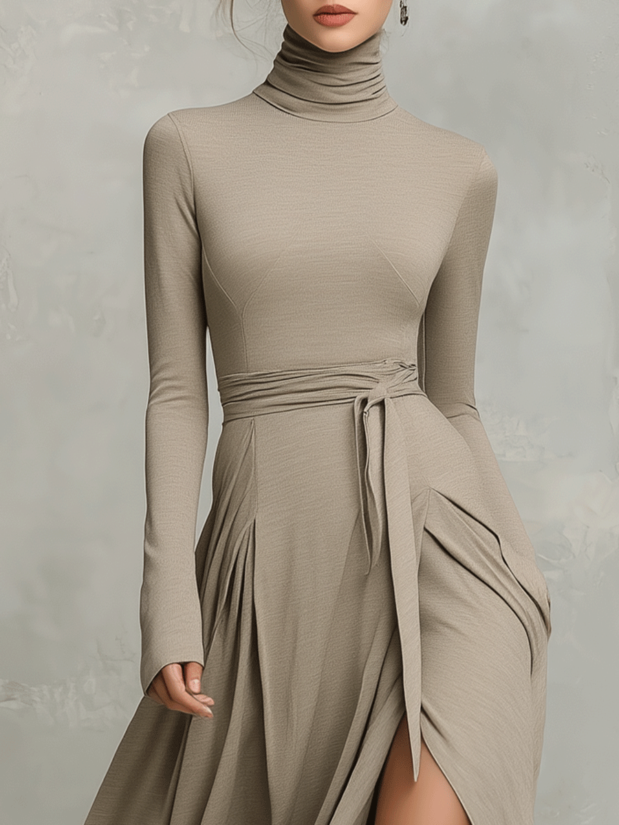 Women’s Elegant Figure-flattering Long Sleeves Knit Blend Midi Dress MDA2446G6I