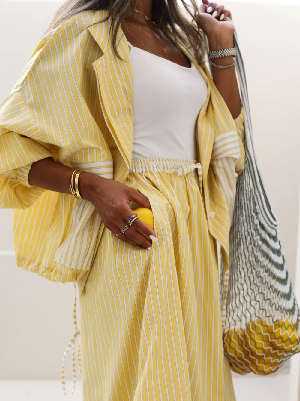 Yellow striped casual set