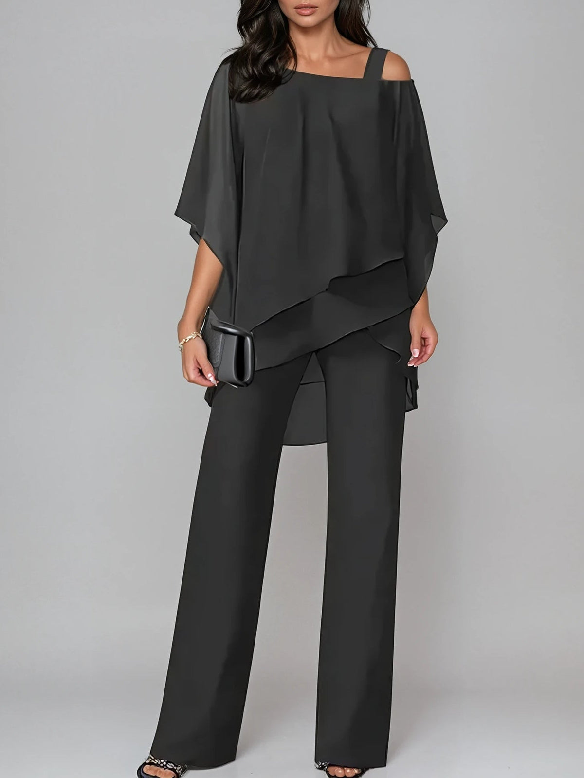 Off-the-shoulder Irregular Chiffon Suit
