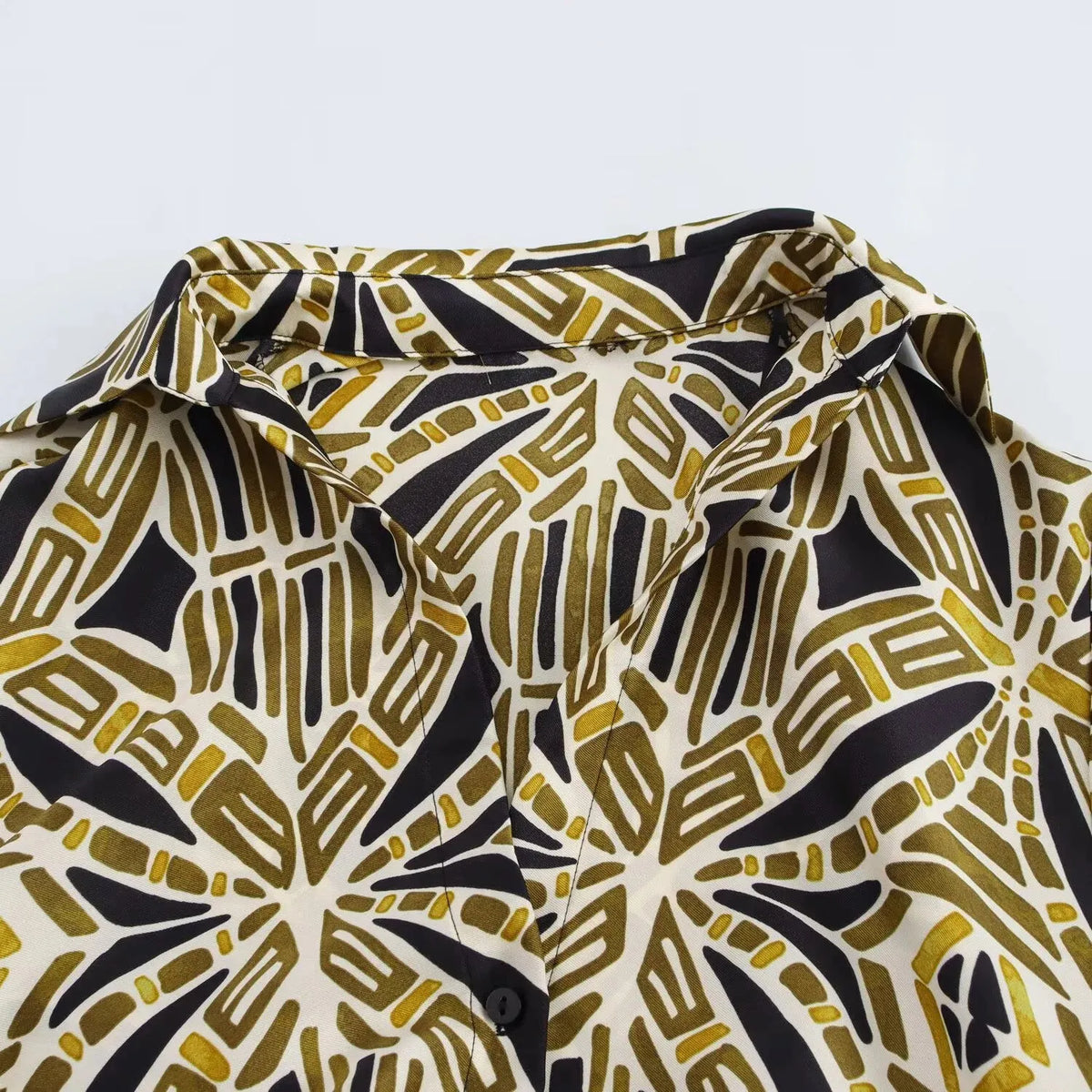 Dahlia Geometric Print Belted Midi Shirt Dress - Long Sleeve Maxi Shirt Dress