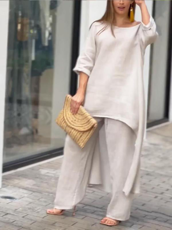 Fashionable Solid Color Two-piece Set