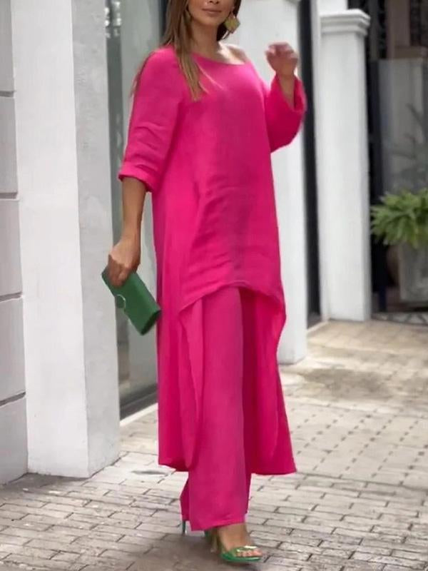Fashionable Solid Color Two-piece Set